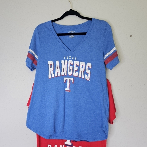 Texas Rangers Lot of 2 Womens Tee Shirts Blue Red Baseball Fan Size M Medium - Picture 3 of 8